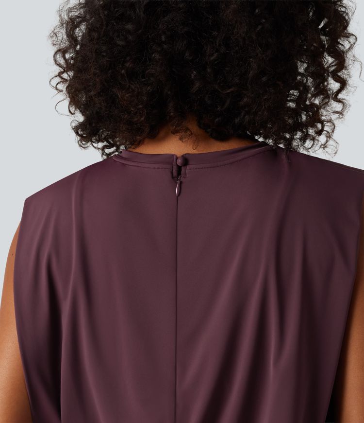 Round Neck Sleeveless Tie Front InstantCool Casual Jumpsuit with Pockets-Easy Peezy Edition-UPF50+