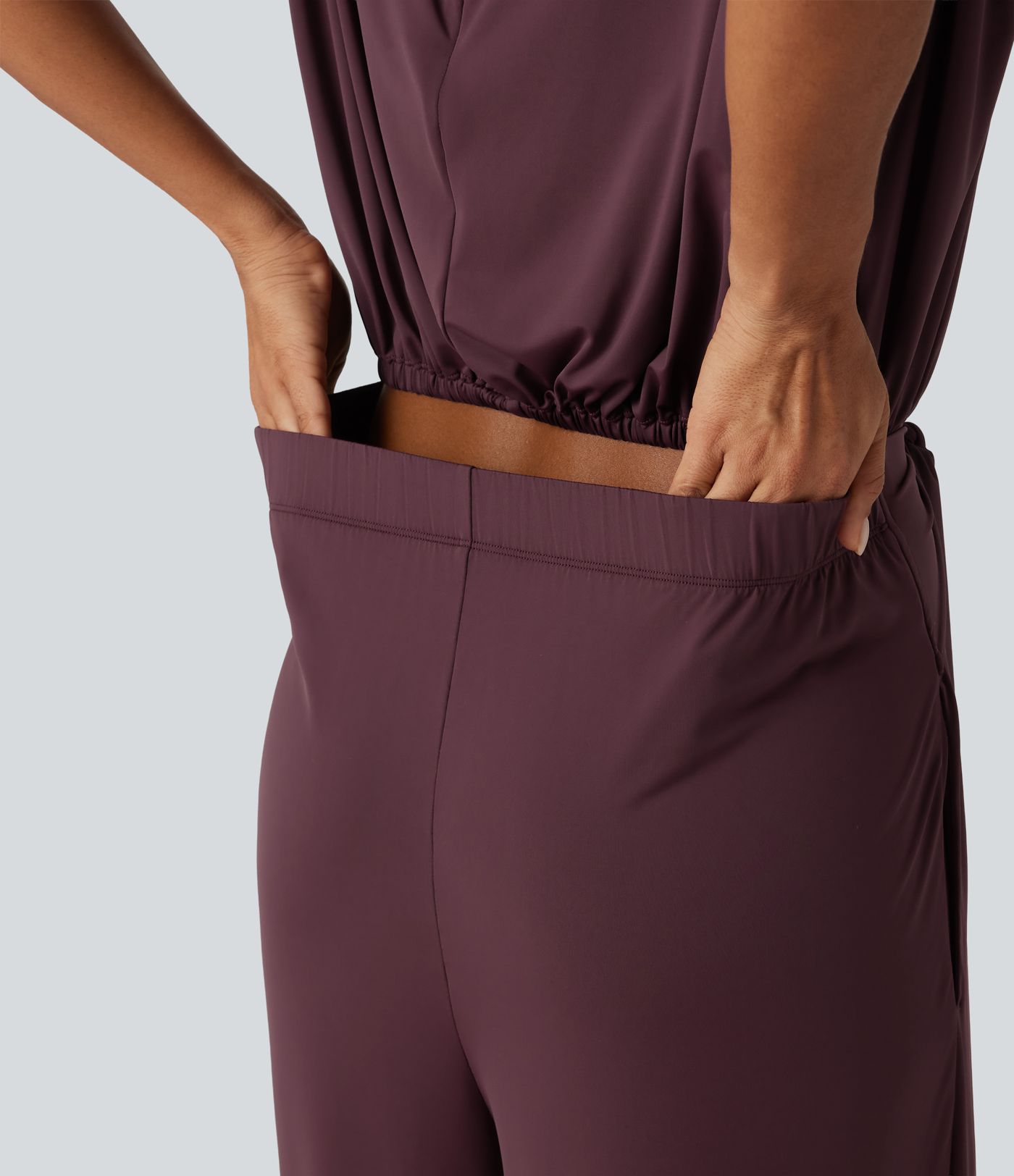 Round Neck Sleeveless Tie Front InstantCool Casual Jumpsuit with Pockets-Easy Peezy Edition-UPF50+