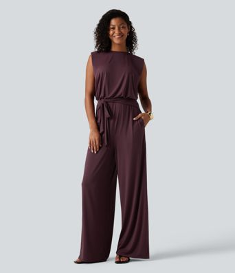 Round Neck Sleeveless Tie Front InstantCool Casual Jumpsuit with Pockets-Easy Peezy Edition-UPF50+ Round Neck Sleeveless Tie Front InstantCool Casual Jumpsuit with Pockets-Easy Peezy Edition-UPF50+
