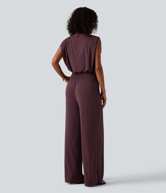Round Neck Sleeveless Tie Front InstantCool Casual Jumpsuit with Pockets-Easy Peezy Edition-UPF50+