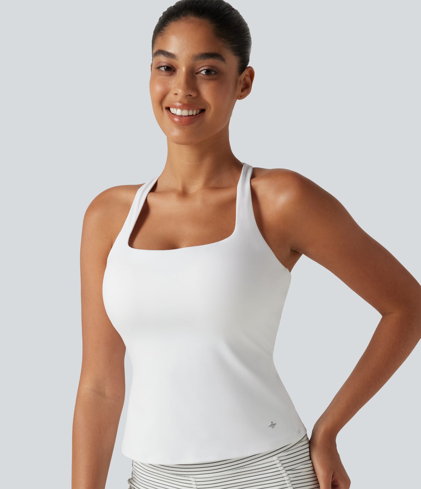 SoftlyZero™ Airy Square Neck Built-in Bra InstantCool Training Tank Top-Longer Length-UPF50+ DD-F Cups