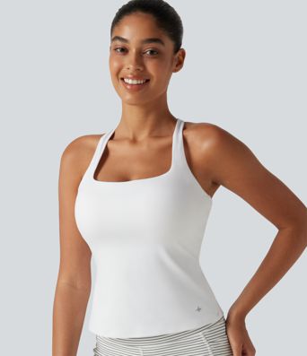 SoftlyZero™ Airy Square Neck Built-in Bra InstantCool Training Tank Top-Longer Length-UPF50+ DD-F Cups