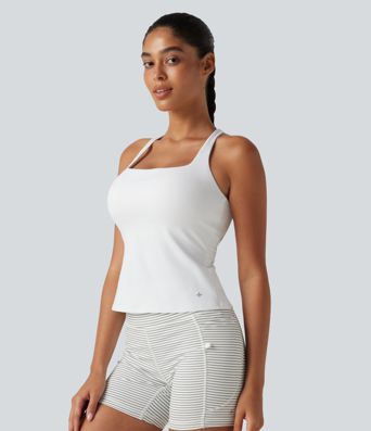SoftlyZero™ Airy Square Neck Built-in Bra InstantCool Training Tank Top-Longer Length-UPF50+ DD-F Cups