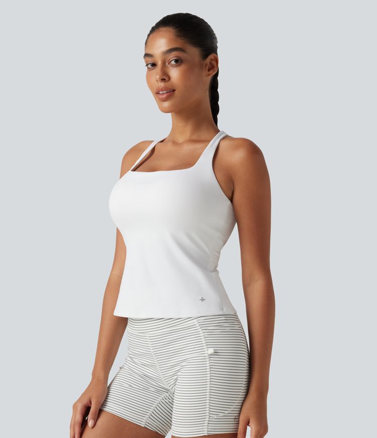 SoftlyZero™ Airy Square Neck Built-in Bra InstantCool Training Tank Top-Longer Length-UPF50+ DD-F Cups