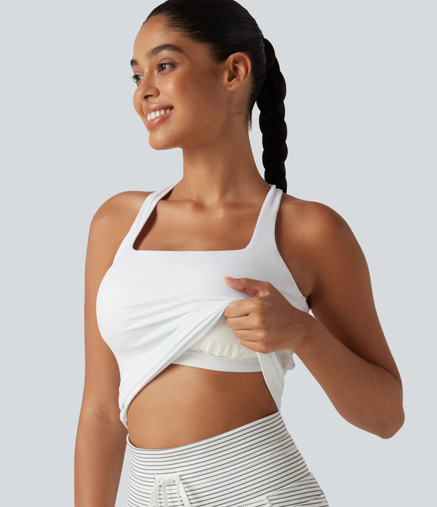 SoftlyZero™ Airy Square Neck Built-in Bra InstantCool Training Tank Top-Longer Length-UPF50+ DD-F Cups