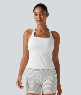 SoftlyZero™ Airy Square Neck Built-in Bra InstantCool Training Tank Top-Longer Length-UPF50+ DD-F Cups
