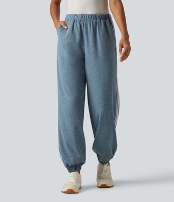 Lässige Jogginghose mit mittelhohem Bund, Seitentaschen und Farbblock