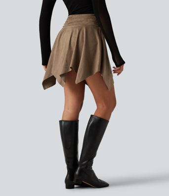 High Waisted Ruched Asymmetric A Line 2-in-1 Mini Casual Skirt High Waisted Ruched Asymmetric A Line 2-in-1 Mini Casual Skirt