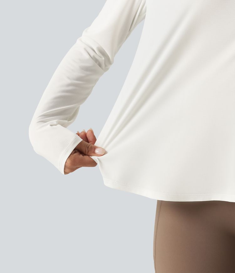 Round Neck Long Sleeve Contrast Mesh Curved Hem Running Sports Top Round Neck Long Sleeve Contrast Mesh Curved Hem Running Sports Top