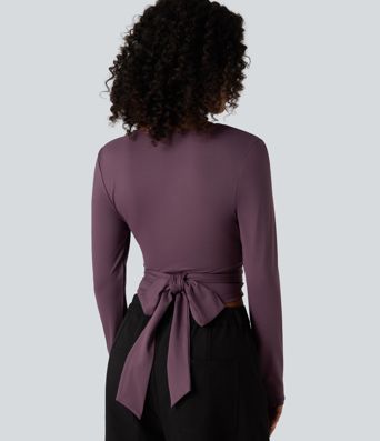 V Neck Long Sleeve Lace Up Work Top V Neck Long Sleeve Lace Up Work Top