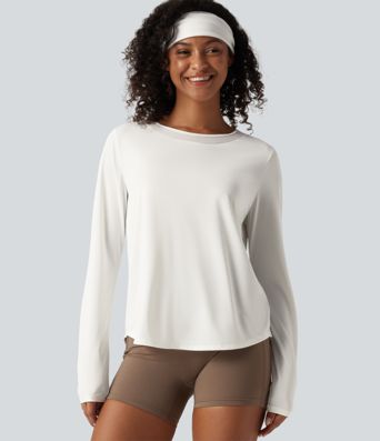 Round Neck Long Sleeve Contrast Mesh Curved Hem Running Sports Top Round Neck Long Sleeve Contrast Mesh Curved Hem Running Sports Top