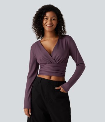 V Neck Long Sleeve Lace Up Work Top V Neck Long Sleeve Lace Up Work Top