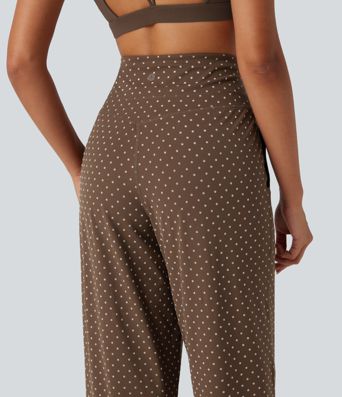 Halara UltraSculpt™ Flocked High Waisted Tummy Control Straight Leg Polka Dot Yoga Pants with Pockets
