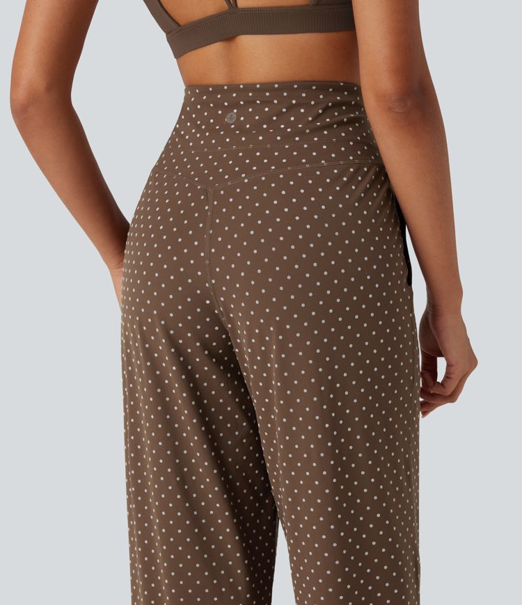Halara UltraSculpt™ Flocked High Waisted Tummy Control Straight Leg Polka Dot Yoga Pants with Pockets