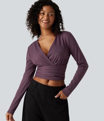 V Neck Long Sleeve Lace Up Work Top V Neck Long Sleeve Lace Up Work Top