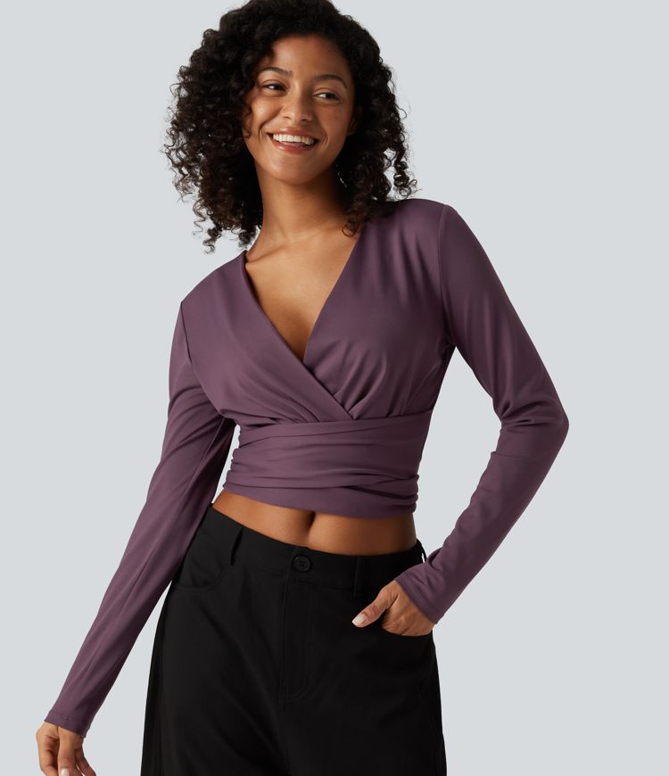 V Neck Long Sleeve Lace Up Work Top V Neck Long Sleeve Lace Up Work Top