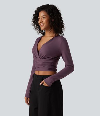 V Neck Long Sleeve Lace Up Work Top V Neck Long Sleeve Lace Up Work Top