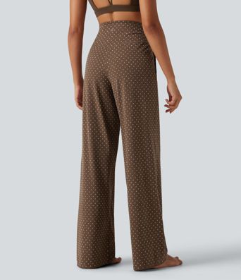 Halara UltraSculpt™ Flocked High Waisted Tummy Control Straight Leg Polka Dot Yoga Pants with Pockets