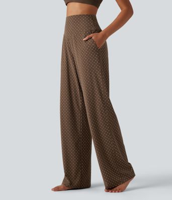 Halara UltraSculpt™ Flocked High Waisted Tummy Control Straight Leg Polka Dot Yoga Pants with Pockets