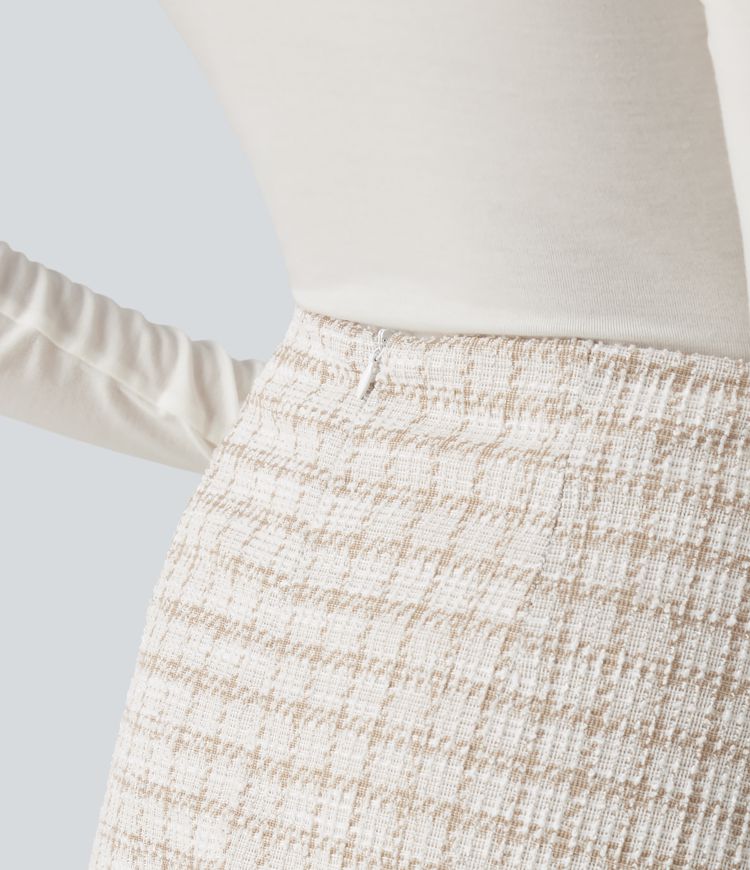 High Waisted 2-in-1 A-Line Plaid Mini Work Skirt