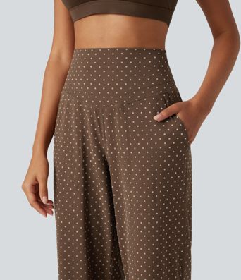 Halara UltraSculpt™ Flocked High Waisted Tummy Control Straight Leg Polka Dot Yoga Pants with Pockets