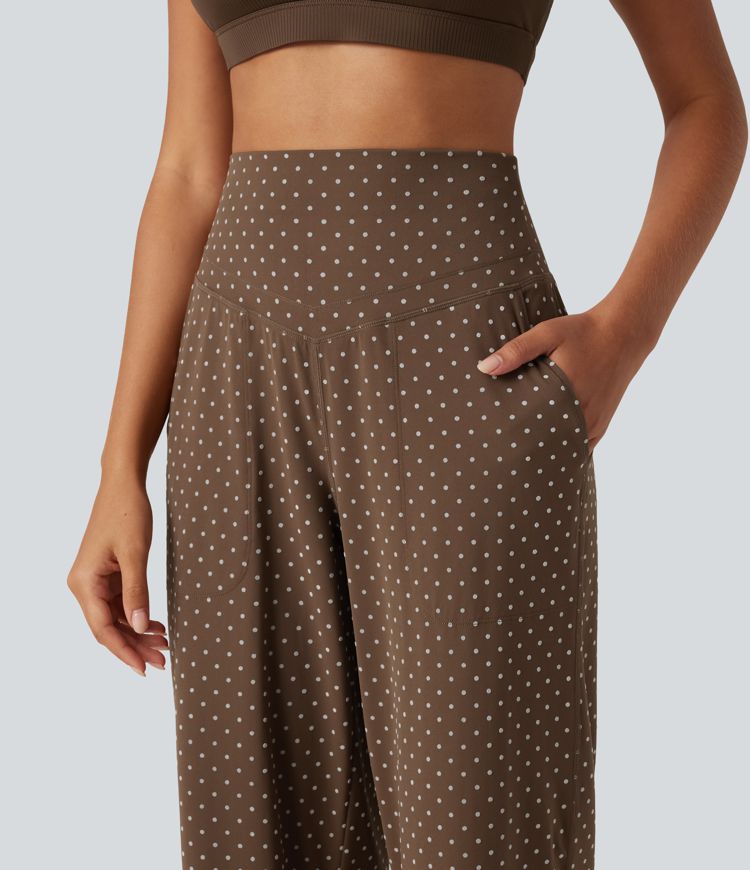Halara UltraSculpt™ Flocked High Waisted Tummy Control Straight Leg Polka Dot Yoga Pants with Pockets