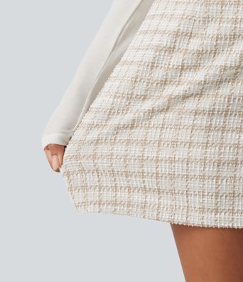 High Waisted 2-in-1 A-Line Plaid Mini Work Skirt