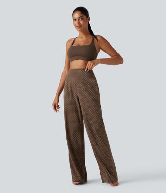 Halara UltraSculpt™ Flocked High Waisted Tummy Control Straight Leg Polka Dot Yoga Pants with Pockets