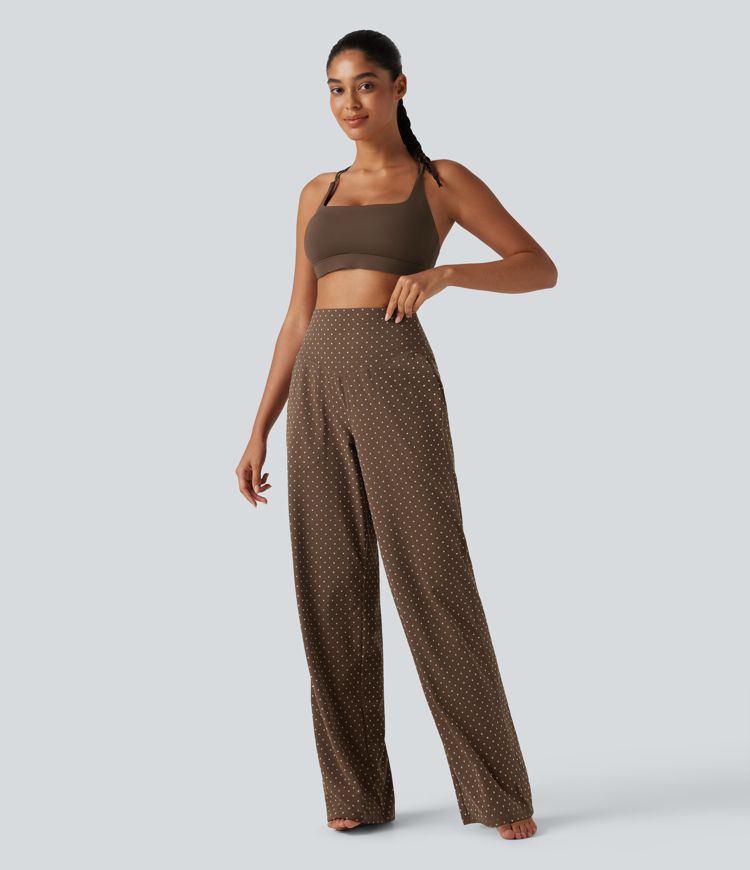 Halara UltraSculpt™ Flocked High Waisted Tummy Control Straight Leg Polka Dot Yoga Pants with Pockets