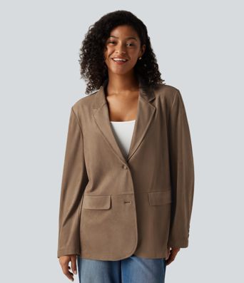 Lässiger Blazer aus Wildleder mit Reverskragen, Seitentaschen und langen Ärmeln