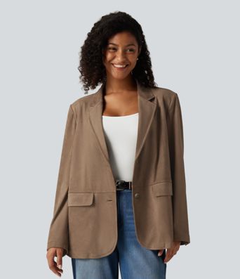 Lässiger Blazer aus Wildleder mit Reverskragen, Seitentaschen und langen Ärmeln