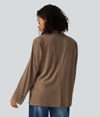 Lässiger Blazer aus Wildleder mit Reverskragen, Seitentaschen und langen Ärmeln