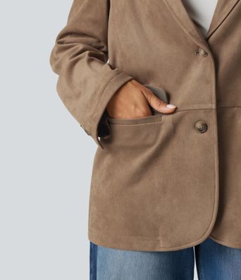 Lässiger Blazer aus Wildleder mit Reverskragen, Seitentaschen und langen Ärmeln