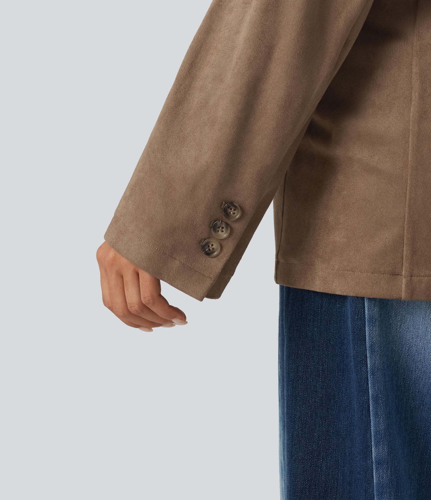 Lässiger Blazer aus Wildleder mit Reverskragen, Seitentaschen und langen Ärmeln
