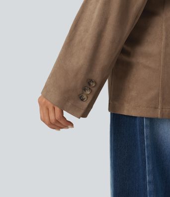 Lässiger Blazer aus Wildleder mit Reverskragen, Seitentaschen und langen Ärmeln