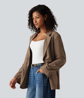 Lässiger Blazer aus Wildleder mit Reverskragen, Seitentaschen und langen Ärmeln