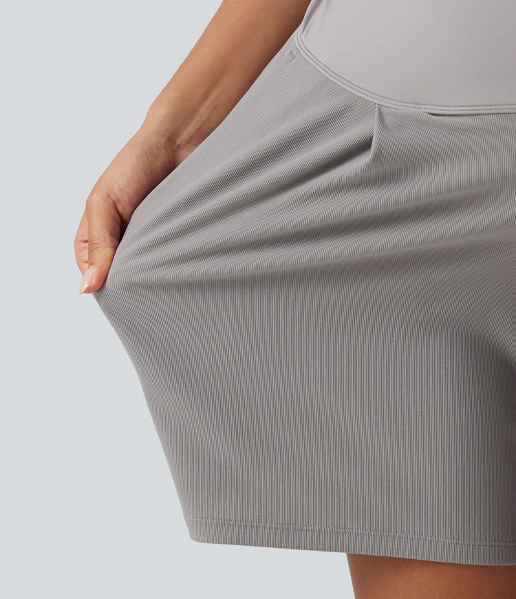 Super High Waisted Micro Waffle Work Bermuda Maternity Shorts 7" with Pockets Super High Waisted Micro Waffle Work Bermuda Maternity Shorts 7" with Pockets