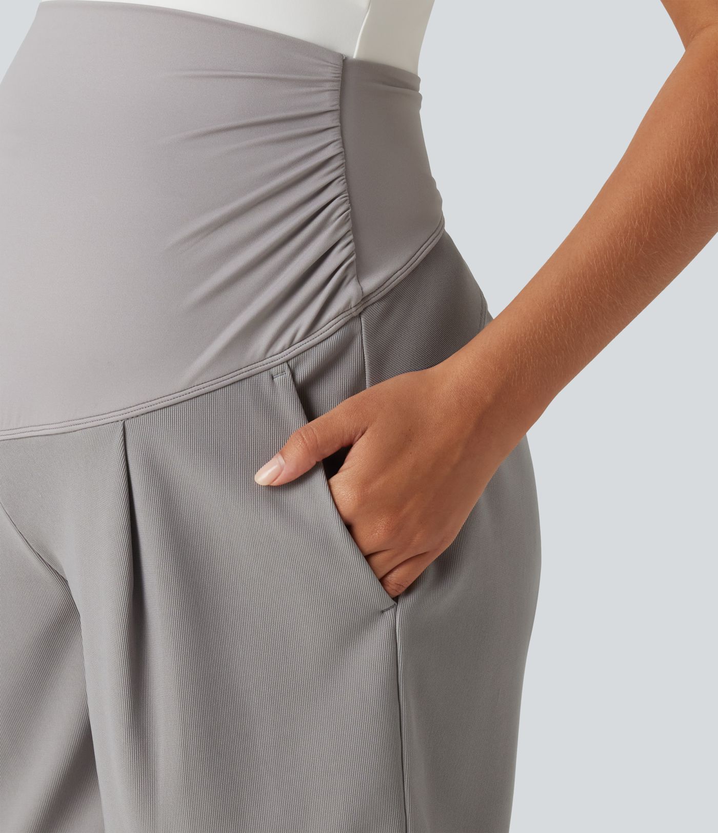 Super High Waisted Micro Waffle Work Bermuda Maternity Shorts 7" with Pockets Super High Waisted Micro Waffle Work Bermuda Maternity Shorts 7" with Pockets