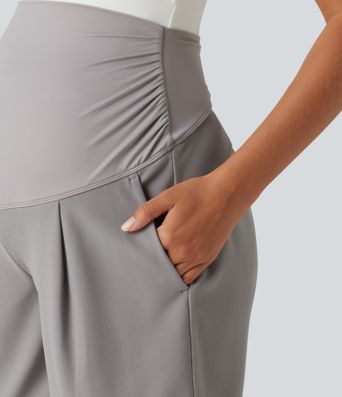 Super High Waisted Micro Waffle Work Bermuda Maternity Shorts 7" with Pockets Super High Waisted Micro Waffle Work Bermuda Maternity Shorts 7" with Pockets