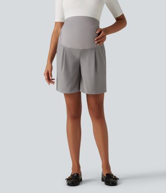 Super High Waisted Micro Waffle Work Bermuda Maternity Shorts 7" with Pockets Super High Waisted Micro Waffle Work Bermuda Maternity Shorts 7" with Pockets