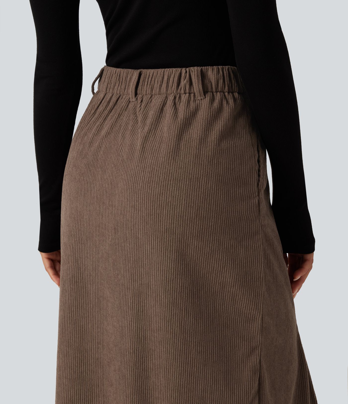 High Waisted Corduroy Midi Work Skirt with Pockets