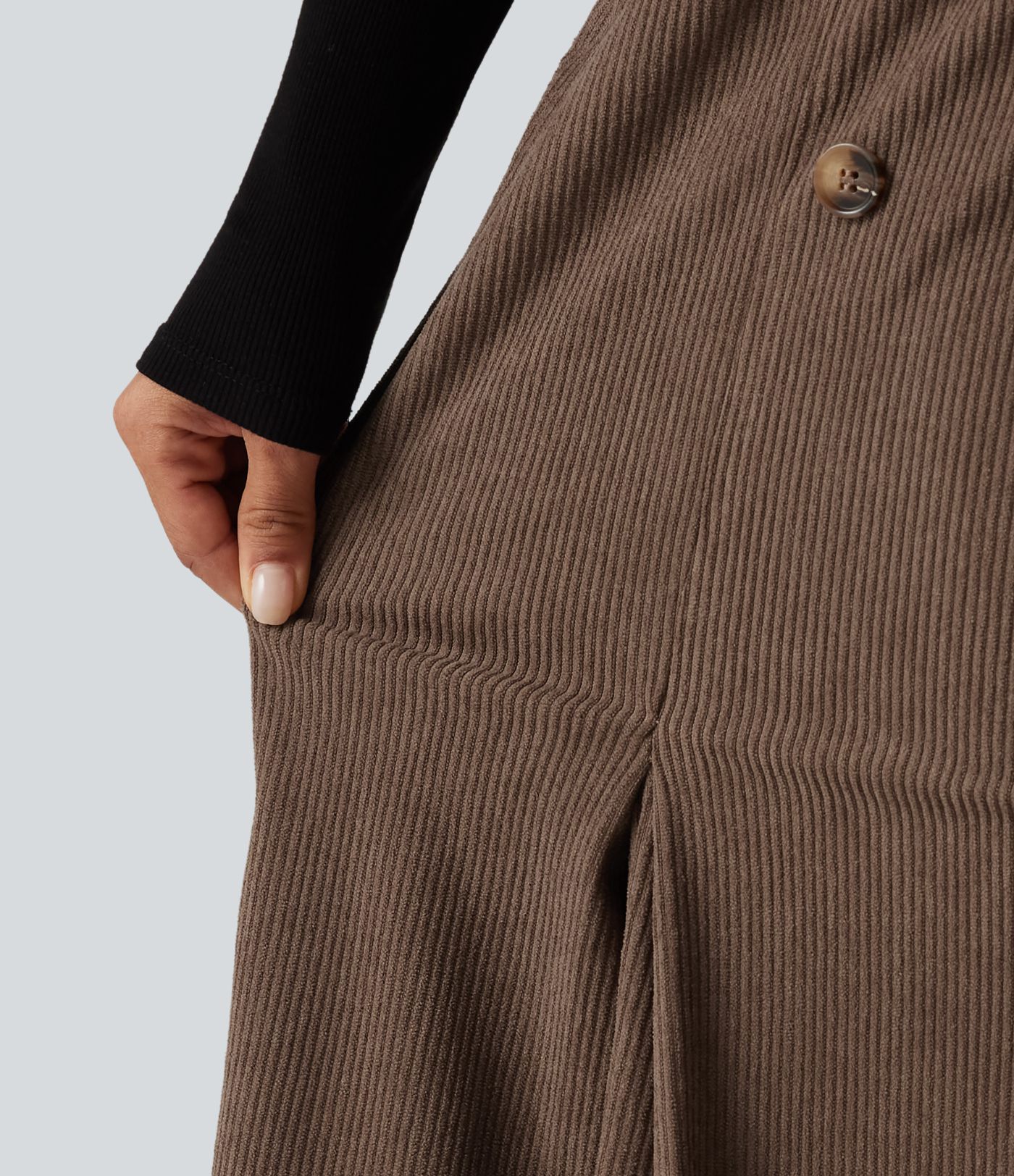 High Waisted Corduroy Midi Work Skirt with Pockets