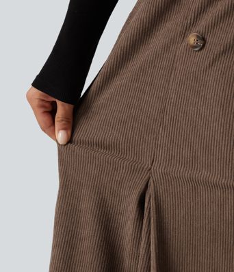 High Waisted Corduroy Midi Work Skirt with Pockets