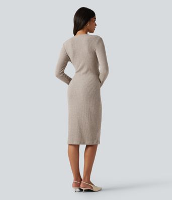 Ribbed Knit V Neck Long Sleeve Bodycon Mini Casual Dress Ribbed Knit V Neck Long Sleeve Bodycon Mini Casual Dress
