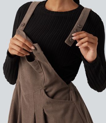 Mini Corduroy Casual Dress with Pockets