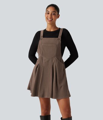 Mini Corduroy Casual Dress with Pockets