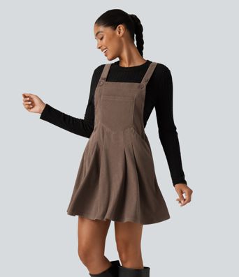 Mini Corduroy Casual Dress with Pockets