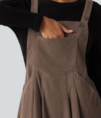 Mini Corduroy Casual Dress with Pockets