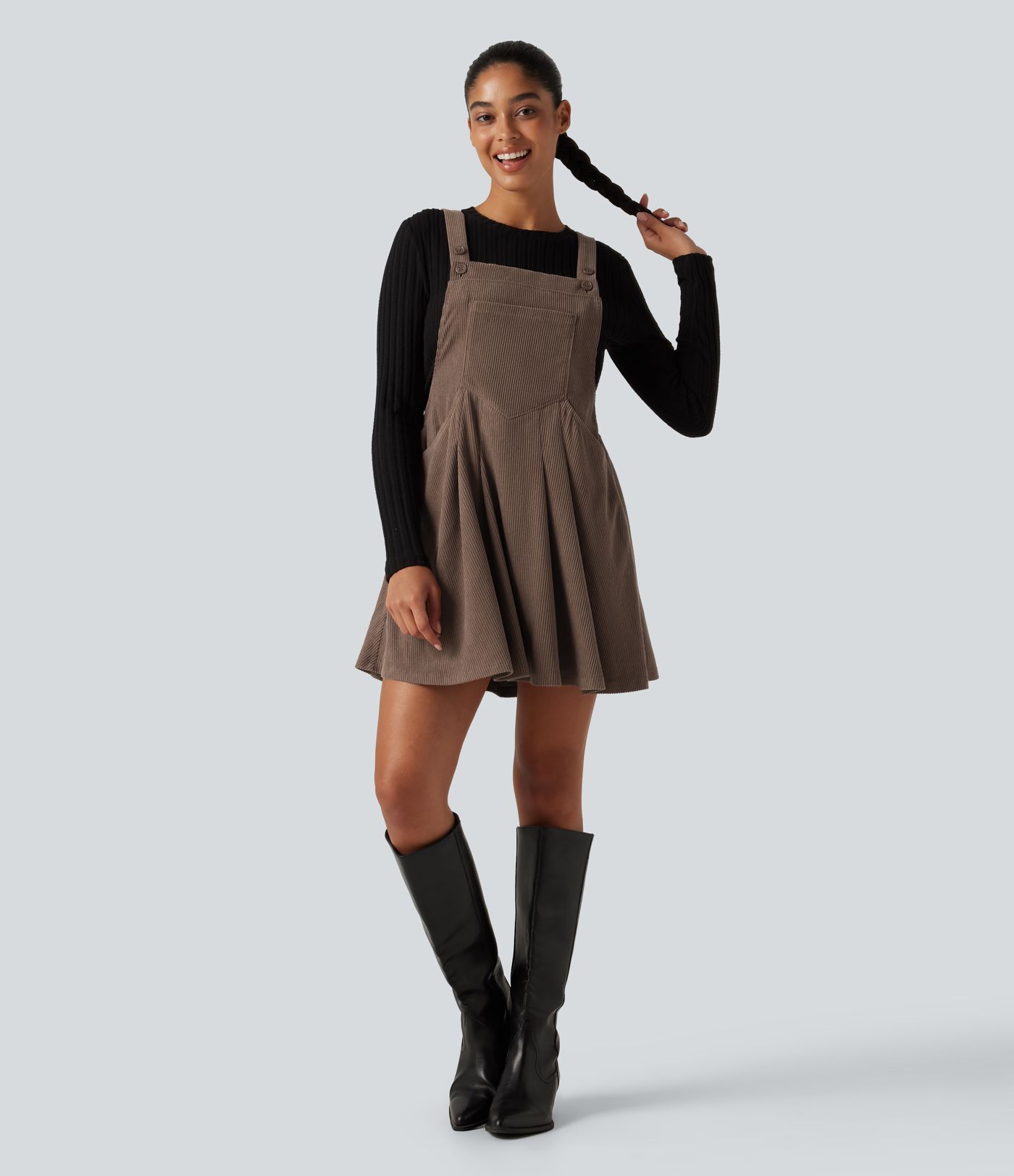 Mini Corduroy Casual Dress with Pockets