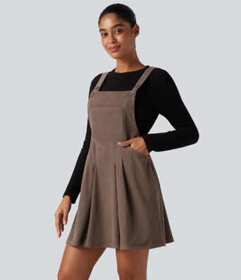 Mini Corduroy Casual Dress with Pockets